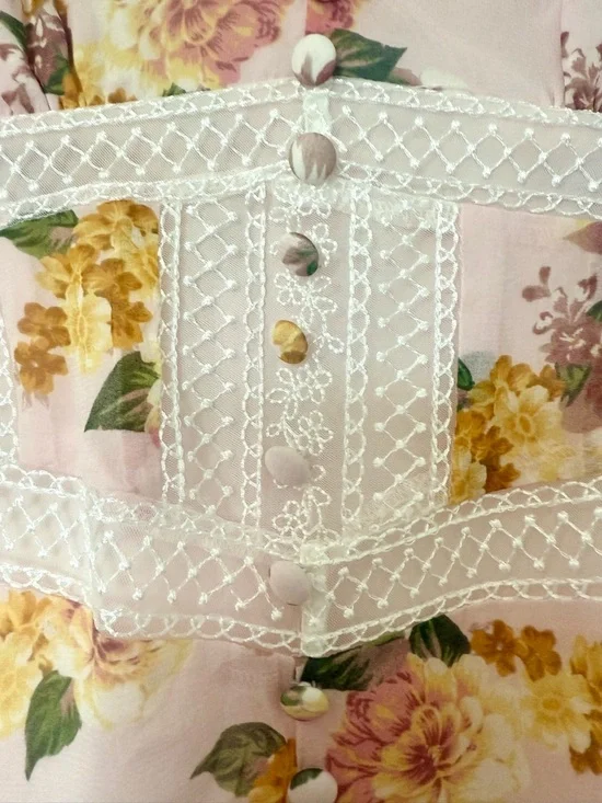 For Love & Lemons Silk Floral Mini Dress - Lace, Buttons, Puff Sleeves - XS - Picture 5 of 10